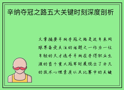 辛纳夺冠之路五大关键时刻深度剖析